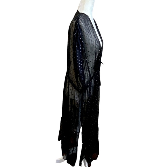 VINCE CAMUTO Sheer Ruffled Duster Black Silver Swim Coverup NWT - Picture 2 of 13
